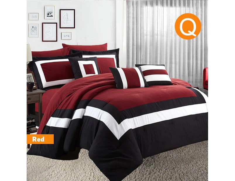 Home Fashion 10 Piece Soft Bed Comforter And Sheet Sets Bedspread Cushions Pillowcase Set Red - Queen