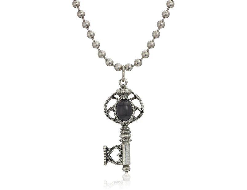 1928 Jewellery Antiqued Pewter Tone Black Centre Key Charm Pendant Necklace, 60cm