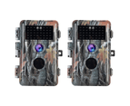 2 Pack Game Trail Deer Cameras 24MP 1296P With Night Vision Motion Activated Waterproof IP66 0.3s Trigger No Glow Infrared 24 LCD 1