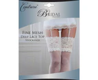 Couture Womens Bridal Fine Mesh Lace Top Stockings (1 Pair) (Ivory) - LW127