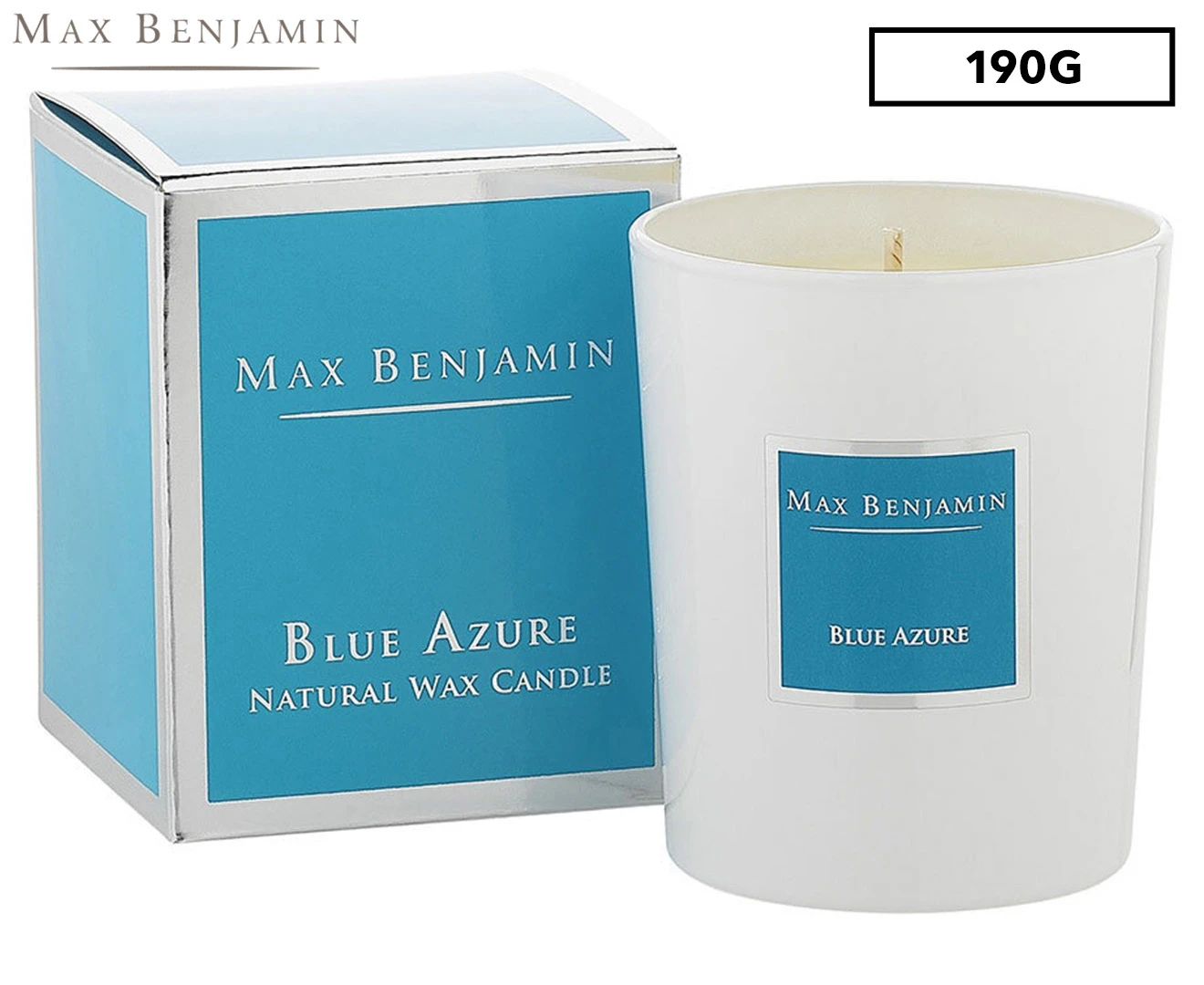 Max Benjamin 190g Natural Wax Scented Candle Jar 40hr Burn Time Blue Azure