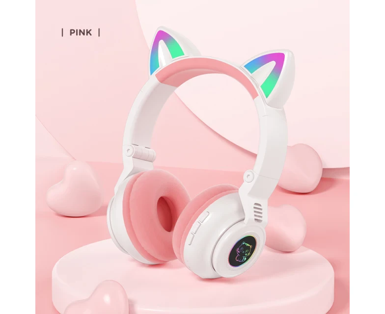 Cat Ear Bluetooth Headphones Noise Cancelling RGB Wireless Earphones Bass Headset Girl Kids Gift