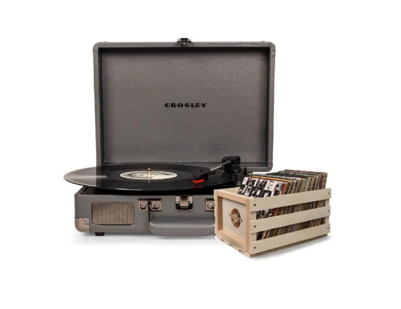 Crosley Cruiser Deluxe Portable Turntable Slate + Record Storage Crate