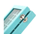 (Light Blue) - Ivosmart Velvet Glass Jewellery Ring Display Organiser Box Tray Holder Earrings Storage Case (Light Blue)
