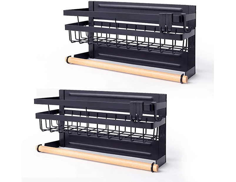 (11.8x4.5x6.3, Black) - Sleclean Magnetic Spice Rack Organiser for Refrigerator, Pack of 2, paper towel holder magnetic,Refrigerator Organisers and Storage