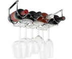 (Chrome) - Wallniture Piccola Under Cabinet Wine Rack and Wine Glass Holder Bottle Organiser and Stemware Storage Metal Chrome