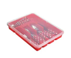 (Red) - Zilpoo Flatware Storage Plastic Tray with Lid, Kitchen Cutlery and Accessories Box, Utensil Drawer Organiser Container with Cover, College Dorm Roo