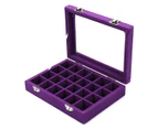 (Purple) - Ivosmart 24 Section Velvet Glass Jewellery Ring Display Organiser Box Tray Holder Earrings Storage Case (Purple)