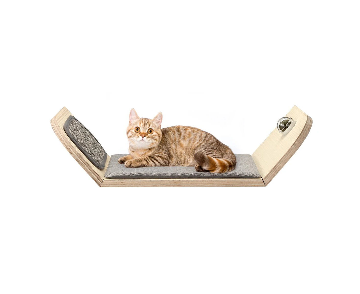 AFP Wood Cat Wall Mounted Bed Climbing Shelf Scratcher Soft Mat Pad Climber Catnip Ball Pet Furniture