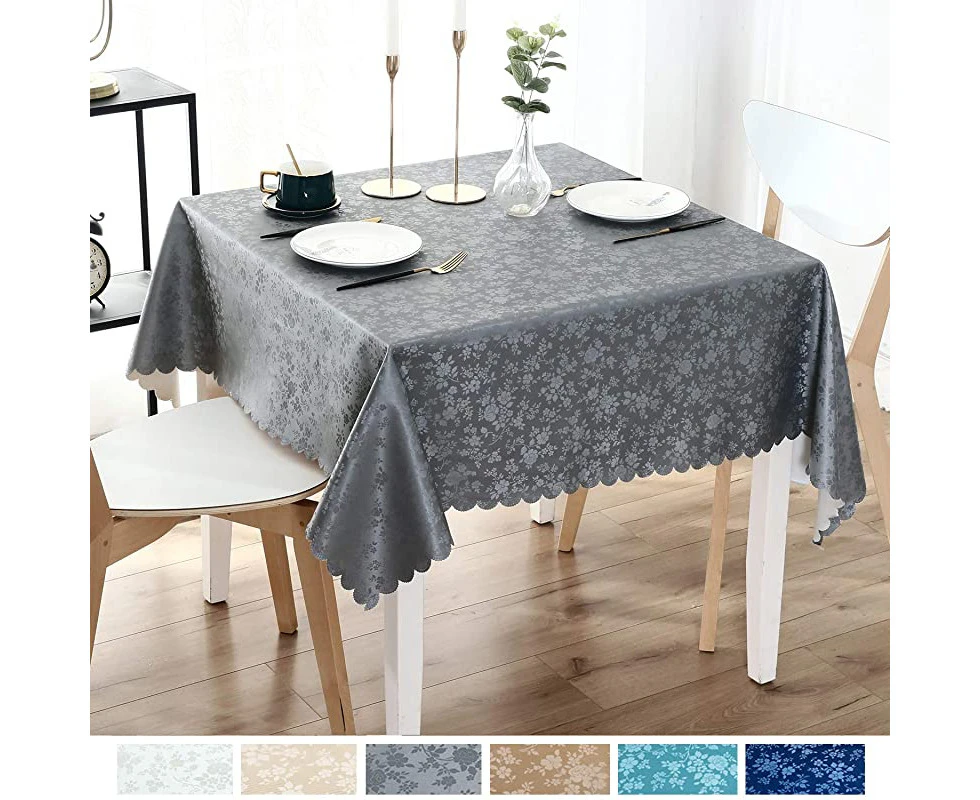 (140cm  X 140cm , Gray) - smiry Waterproof Vinyl Tablecloth, Square Stain-Proof Oil-Proof Heavy Duty Table Cloth, Wipeable Table Cover for Kitchen and Dini