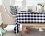 (Table Cloth (130cm  X 130cm ), Checked ( Navy & Cream )) - Checked Tablecloth Square - Blue and White Checked Tablecloth - Blue Plaid Tablecloth - Checked