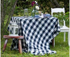 (Table Cloth (130cm  X 130cm ), Checked ( Navy & Cream )) - Checked Tablecloth Square - Blue and White Checked Tablecloth - Blue Plaid Tablecloth - Checked