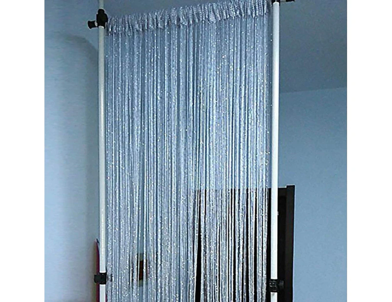 (Grey) - String Curtain Panel, Glitter Door Wall Window Doorways Panel Fly Screen Fringe Room Divider Blinds, Decorative Tassel Ribbon Strip Silver Screen