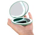 Beakey Portable LED Lighted Travel Makeup Mirror 10X Folding Mirror Handheld 2-Sided Mirror-Mint Green