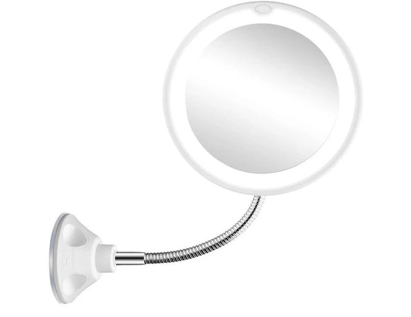 Beakey Gooseneck LED Lighted 10X Magnifying Makeup Mirror With Power Locking Suction Cup 360 Degree Swivel-White