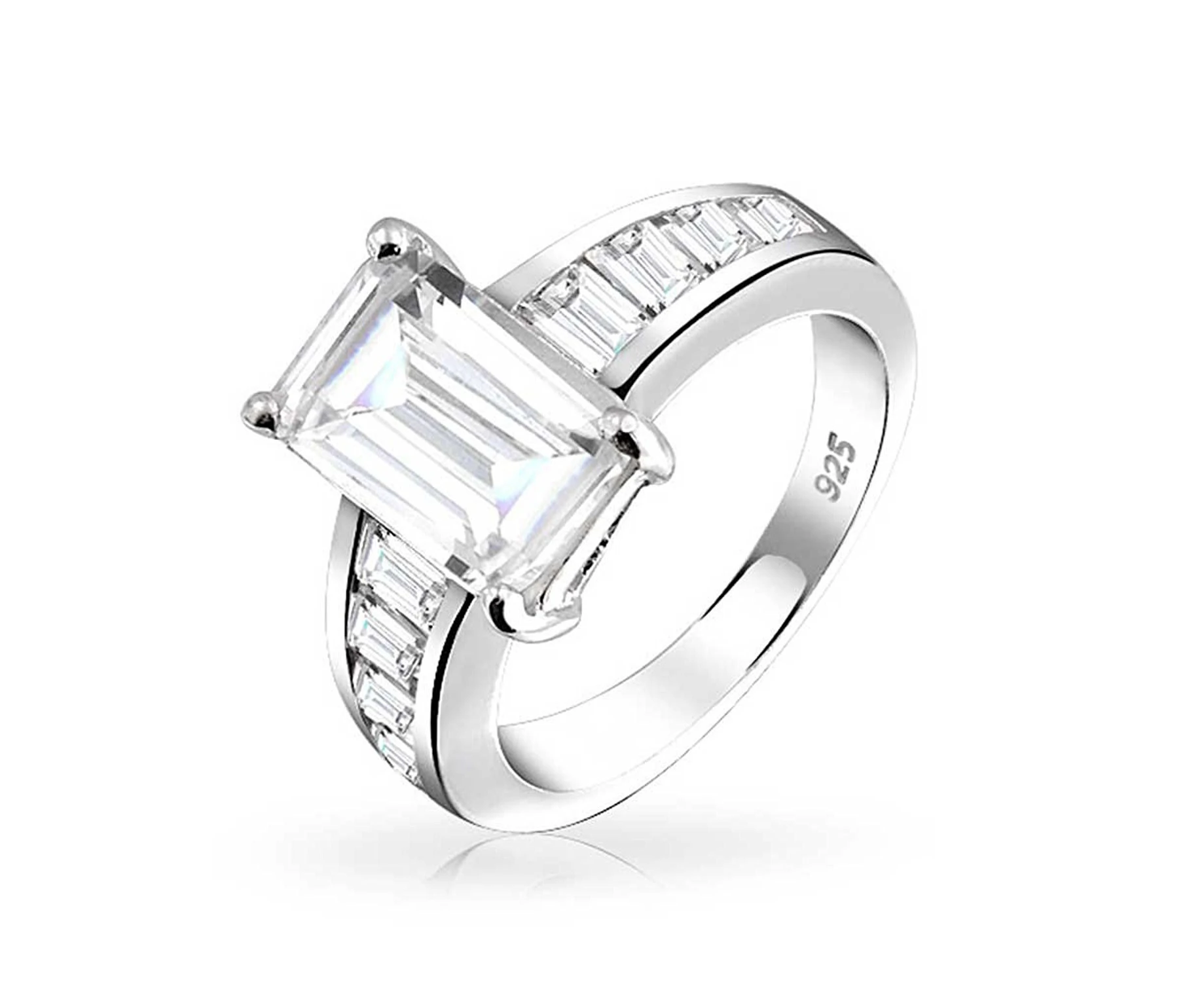 (Sterling-silver, cubic-zirconia, 9, Grey) - Bling Jewellery 925 Sterling Silver Emerald Cut CZ Engagement Ring