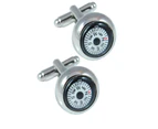 COLLAR AND CUFFS LONDON - Eye-Catching HIGH QUALITY Mini Magnetic Compass Executive Cufflinks - Brass - White Face - Fully Rotating Compass - Silver Colour