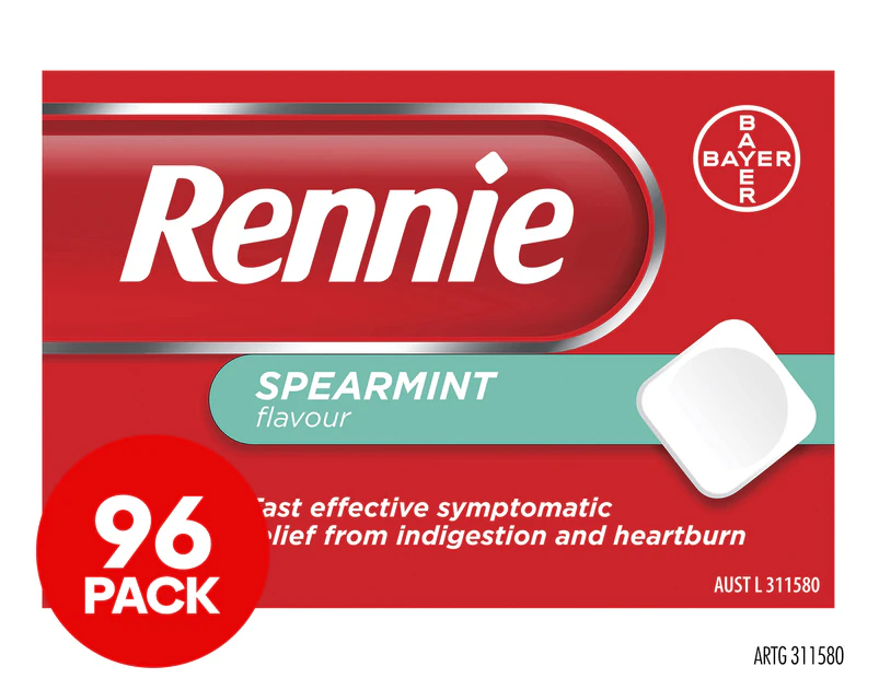 Rennie Indigestion & Heartburn Relief Chewable Tablets Spearmint 96pk