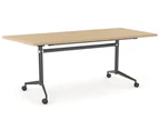 Flip Top / Folding Mobile Conference Room Table Black Legs Uno [1800L x 700W] - maple