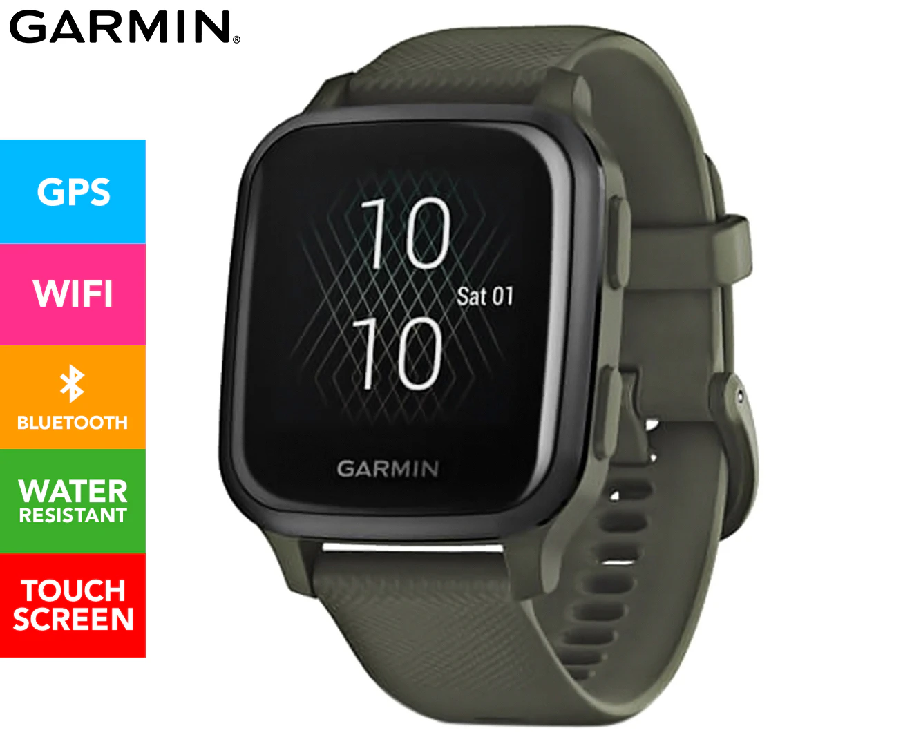 Garmin 40.6mm Venu Sq Music Edition Silicone Smart Watch - Slate/Moss