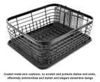 (Black) - ESYLIFE Kitchen Dish Drainer Drying Rack with Drip Tray and Full-Mesh Silverware Storage Basket, Black