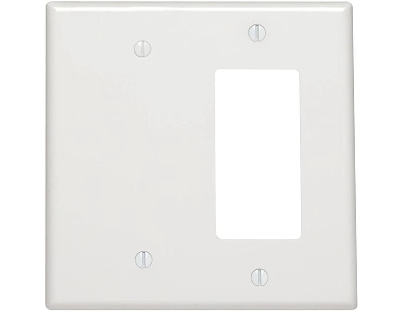 (1 Pack) - Leviton 80608-W 2-Gang 1-Blank 1-Decora/GFCI Device Combination Wallplate, Midway Size, Thermoset, White