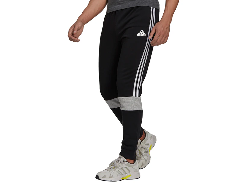 Adidas Men's Essentials Fleece Colorblock Pants - Black/White/Medium Grey Heather
