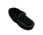 Buster Moccies Mens Moccasins Slippers Australian Made Classic Sheepskin Uppers - Black