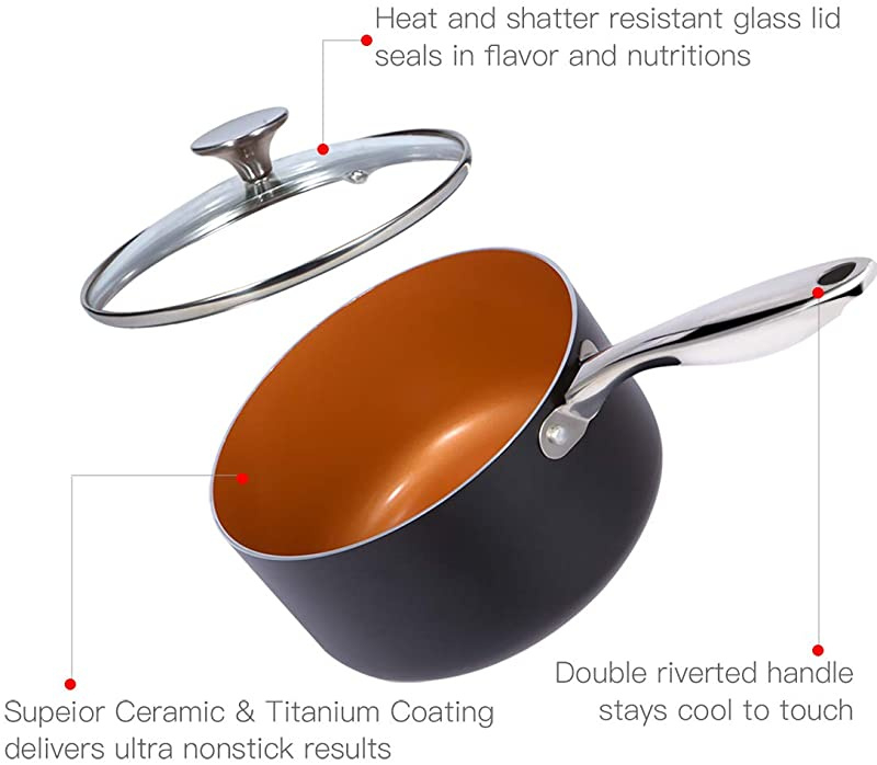 MICHELANGELO Nonstick Sauce Pan, Ultra Nonstick Copper Sauce Pot, Nonstick Sauce  Pan with Lid, Small Ceramic Saucepan, Small Pot