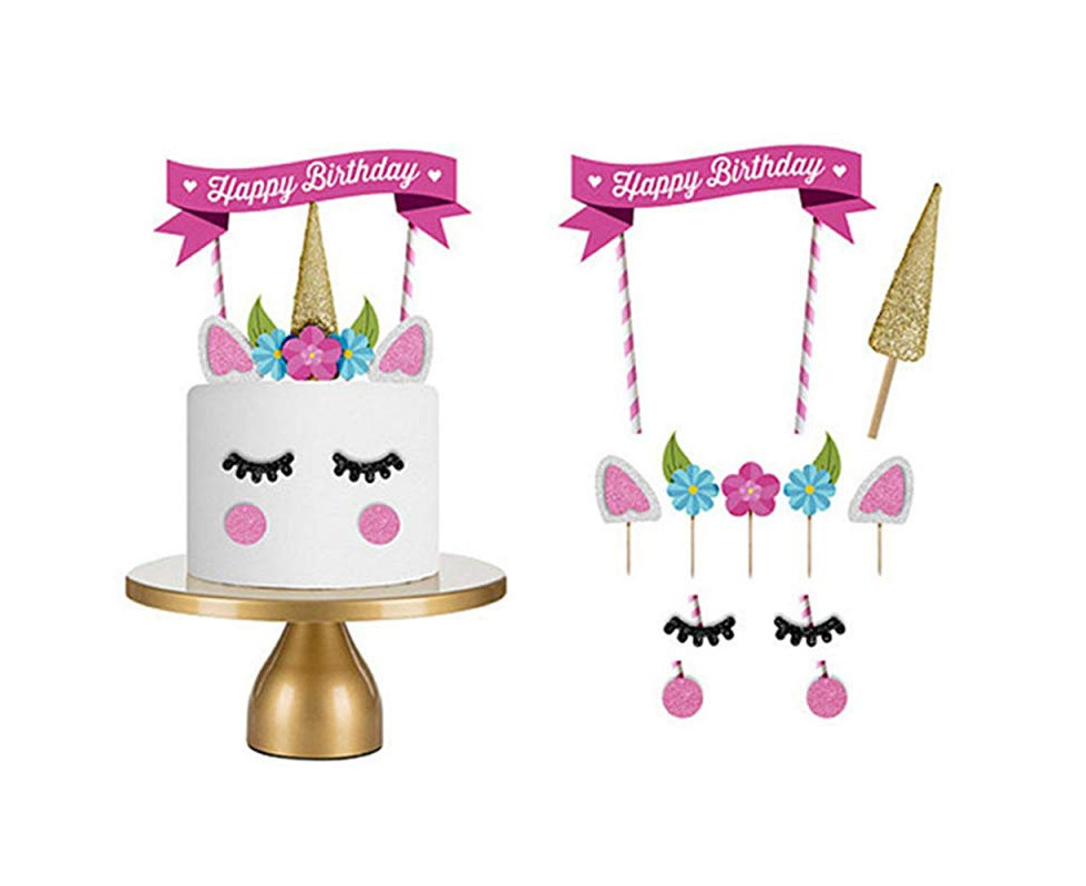 21pcs Unicorn Cake Topper Kit Cloud Rainbow Balloon Happy Birthday Banner Cake  Decoration for Boy Girl Kid Birthday