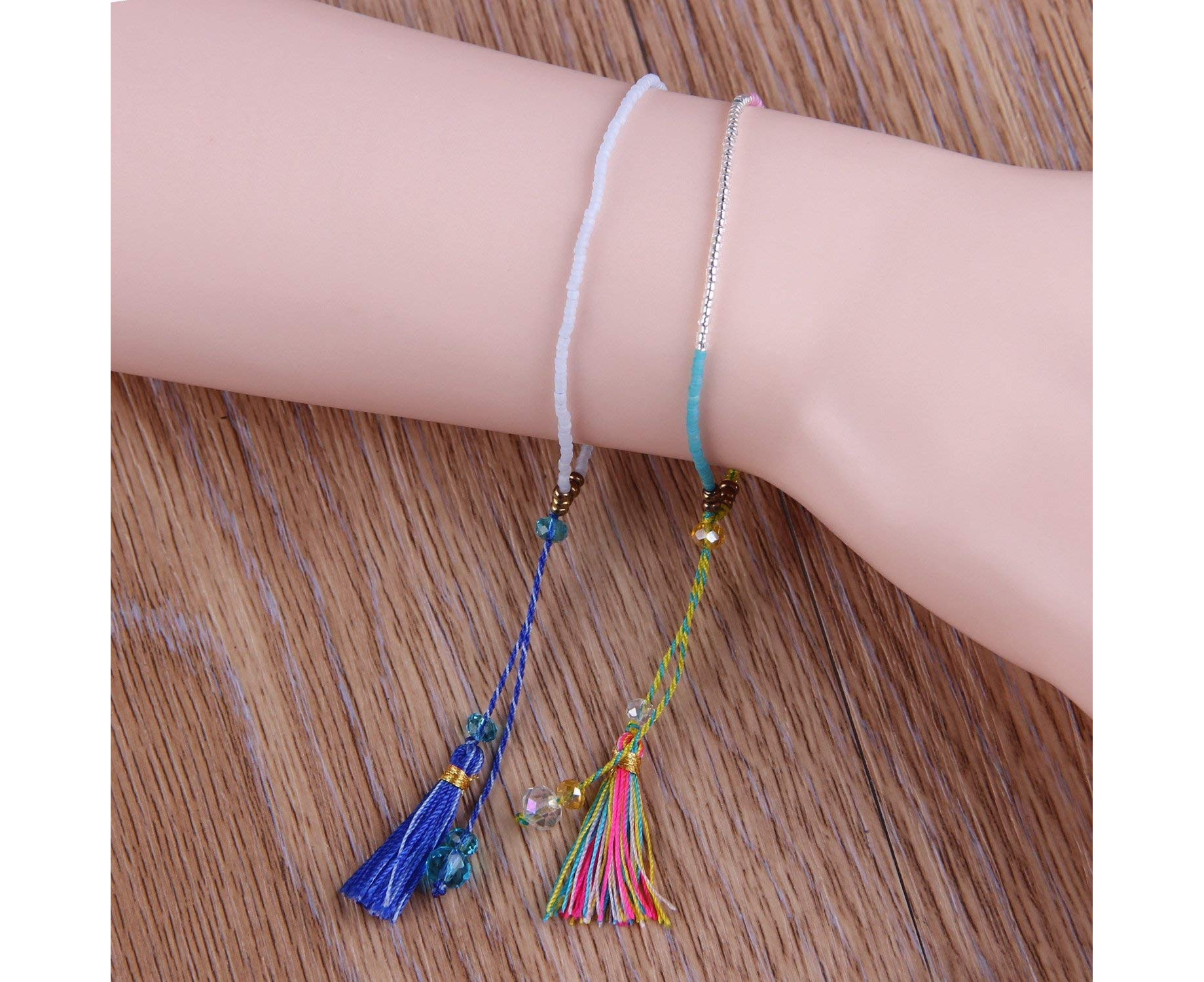 KELITCH Seed Beaded Rope String Tassel Charm Friendship Bracelet 