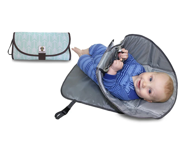 (Arrows) - SnoofyBee Portable Clean Hands Changing Pad. 3-in-1 Nappy Clutch, Changing Station, and Nappy-Time Playmat With Redirection Barrier for Use With
