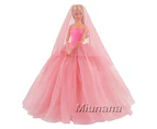 (pink) - Miunana Princess Party Wedding Dress Clothes Gown Outfit with Veil For Barbie Doll Gift (pink)