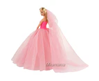 (pink) - Miunana Princess Party Wedding Dress Clothes Gown Outfit with Veil For Barbie Doll Gift (pink)