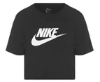 Nike Sportswear Women's Essential Icon Futura Cropped Tee / T-Shirt / Tshirt - Black/White