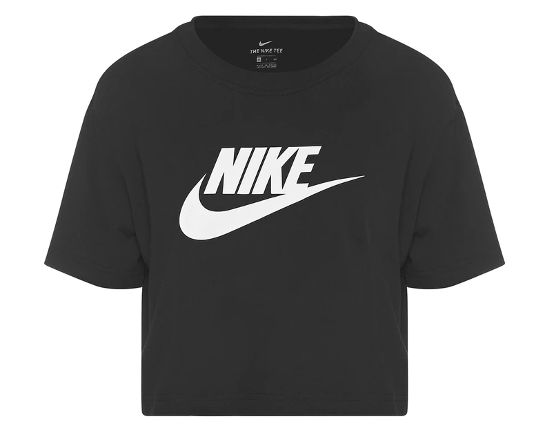 Nike Sportswear Women's Essential Icon Futura Cropped Tee / T-Shirt / Tshirt - Black/White