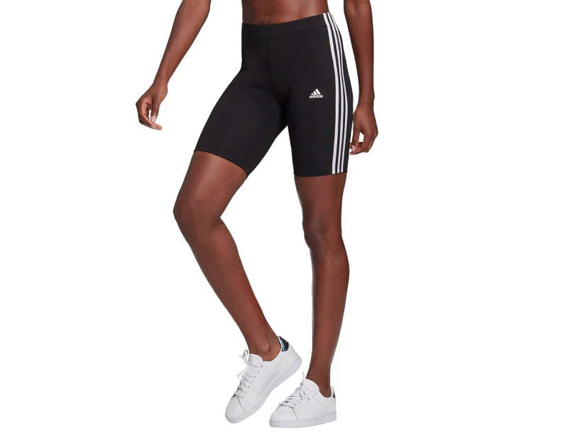 Adidas Women's Essentials 3-Stripes Bike Shorts - Black/White
