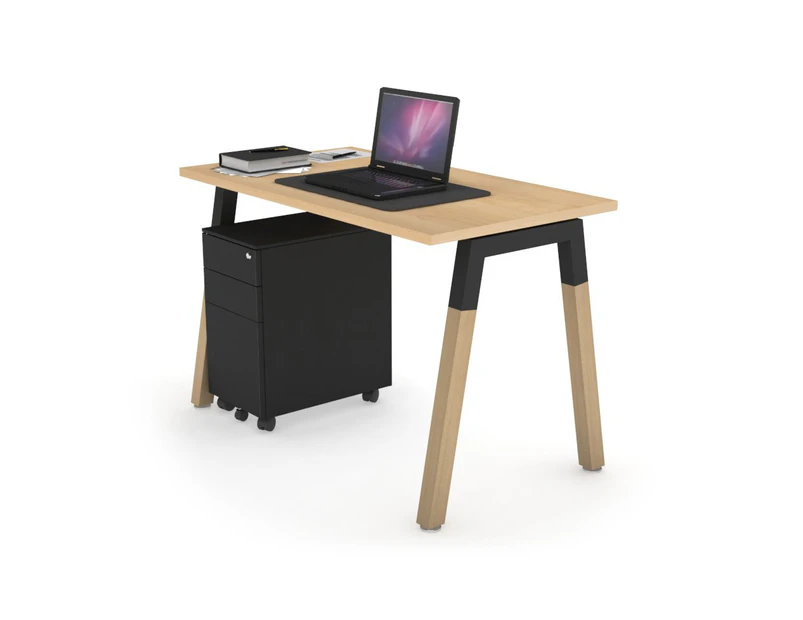 Quadro A Leg Home Office Desk - Natural Leg Black Cross Beam - maple