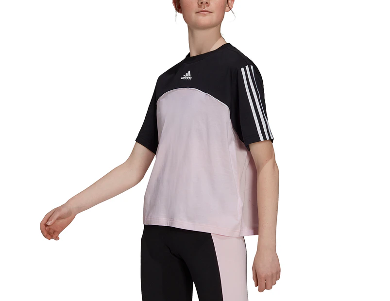 Adidas Women's Colour Block Tee / T-Shirt / Tshirt - Black/Clear Pink