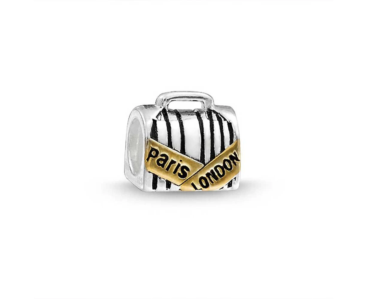 Bling Jewelry Gold Plated London Paris Luggage Suitcase Travel Bead Charm .925 Sterling Silver