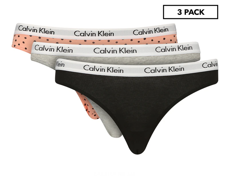 Calvin Klein Women's Carousel Bikini Briefs 3-Pack - Black/Grey Heather/Peach Dots