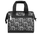 Sachi Boho Elephants Insulated Lunch Bag - Black/White