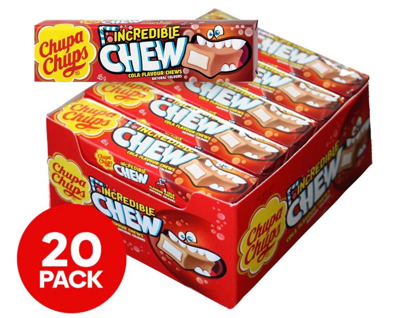 20 x Chupa Chups Incredible Chew Lollies Cola 45g