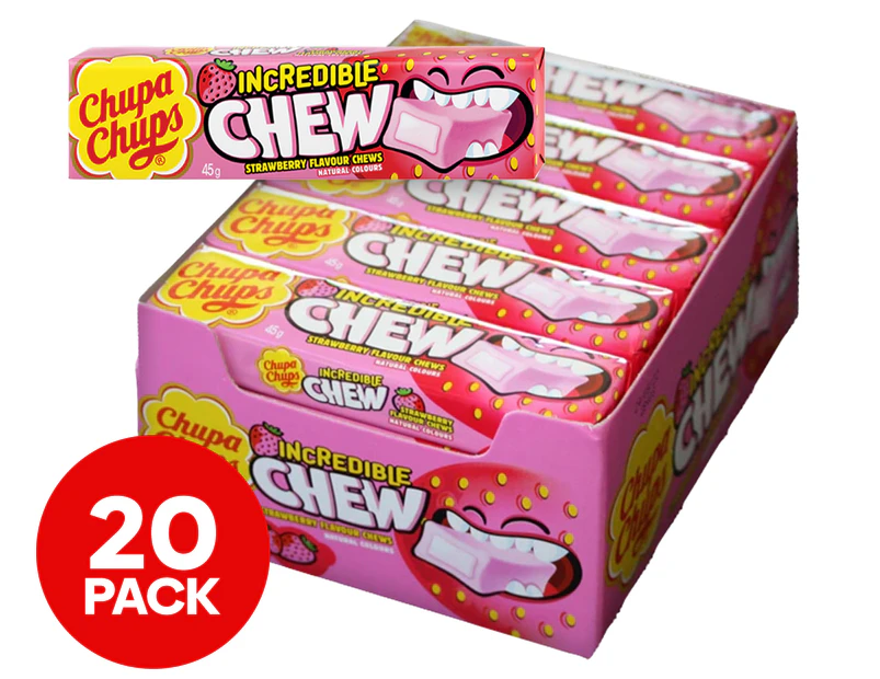 20pk Chupa Chups Incredible Chew Lollies Strawberry 45g