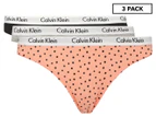Calvin Klein Women's Carousel Thongs 3-Pack - Black/Grey/Peach Dots