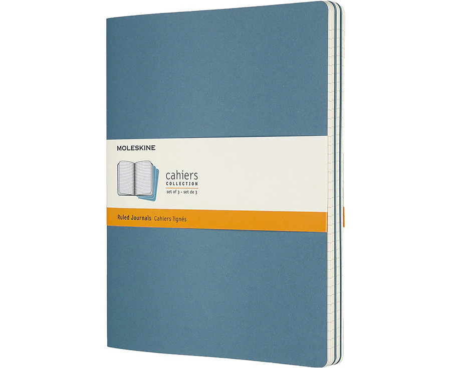 3pc Moleskine Cahier Soft Cover Notebook/Journal Ruled Set Brisk Blue Large