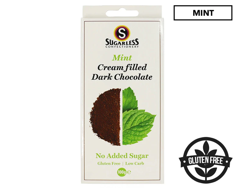 Sugarless Confectioner Cream Filled Dark Chocolate Mint 100g