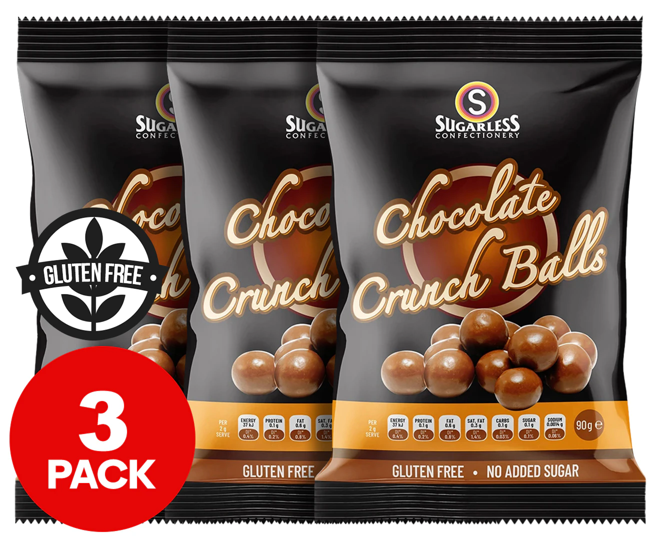 3 x Sugarless Confectionery Milk Chocolate Crunch Balls 90g