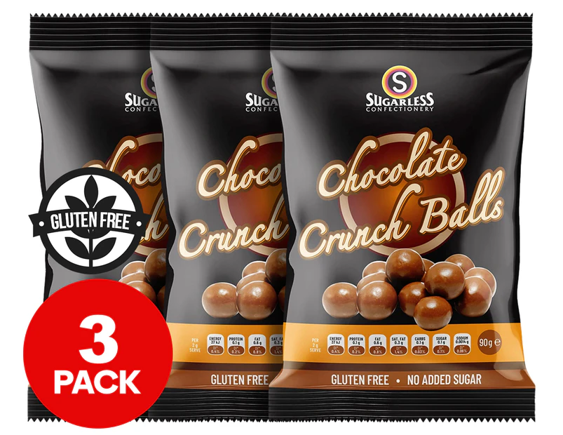3 x Sugarless Confectionery Milk Chocolate Crunch Balls 90g
