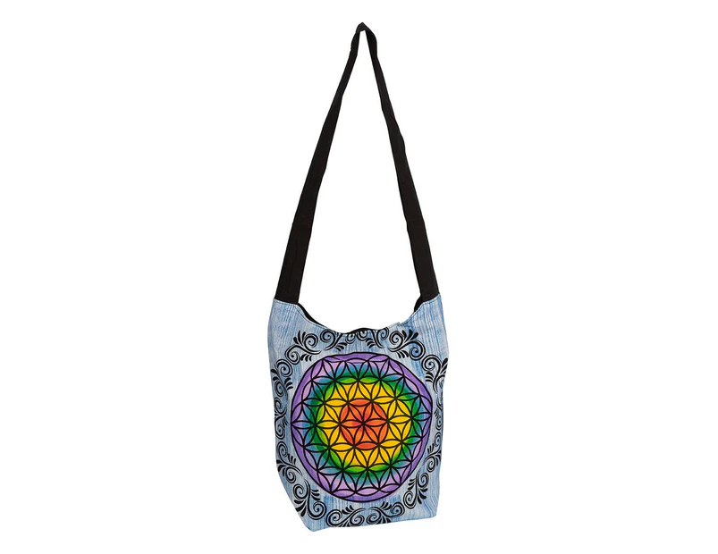 Crystal Wonderland Yoga Shoulder Bag 7 Chakras Flower of Life Blue